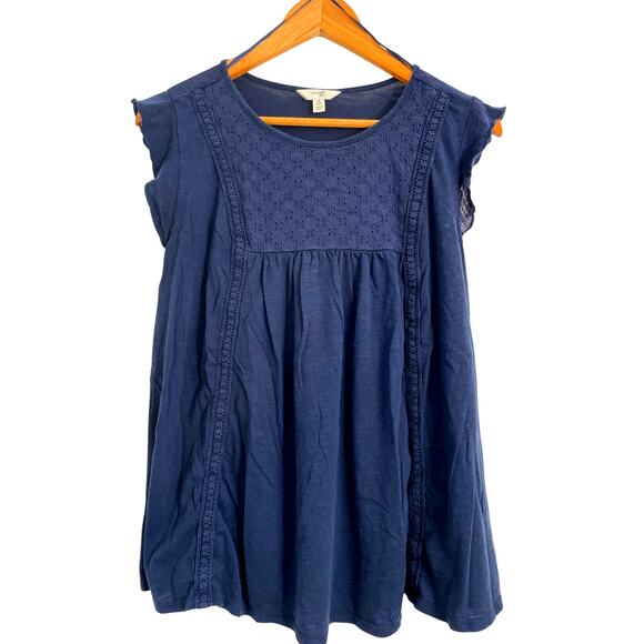 Terra & Sky Women's Plus Size Eyelet Trim Flutter Sleeve Blouse 0X Blue - Picture 3 of 8